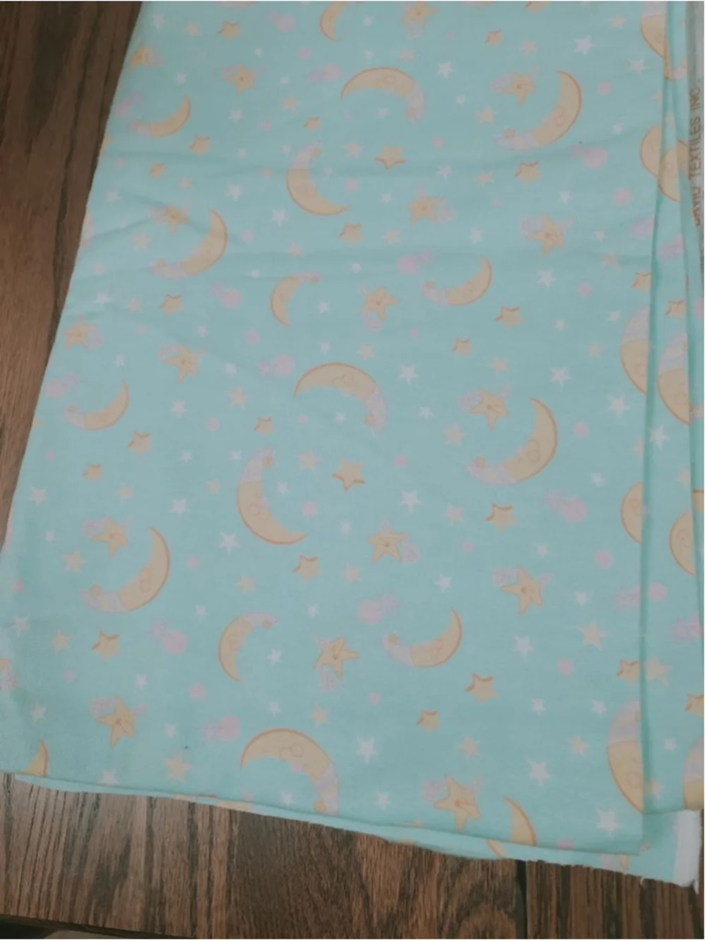 Vtg 2006 David Textiles Moon & Stars Flannel Fabric 2 Yds Nursery Aqua